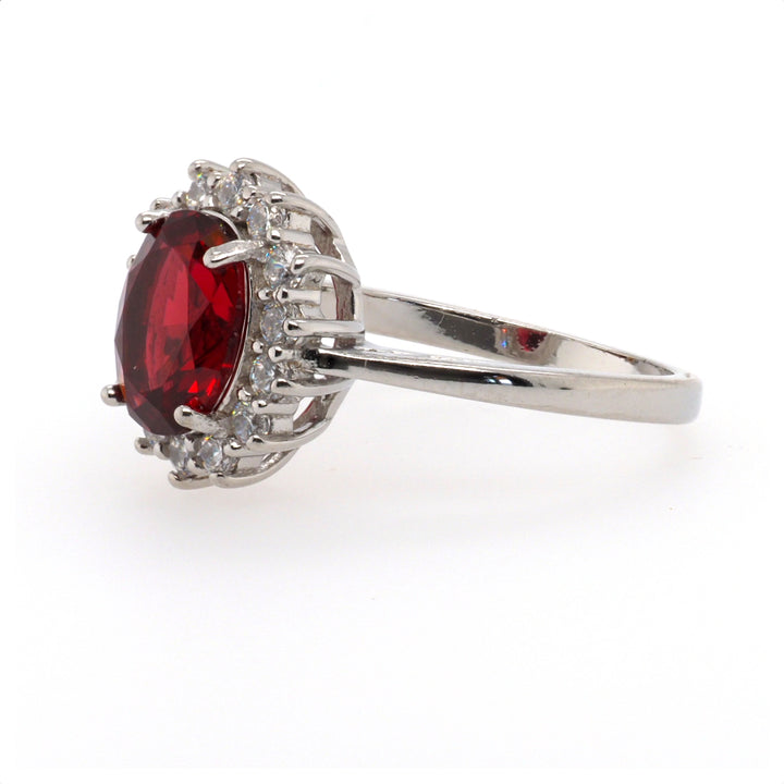 925 Sterling Silver Created Ruby Halo Ring