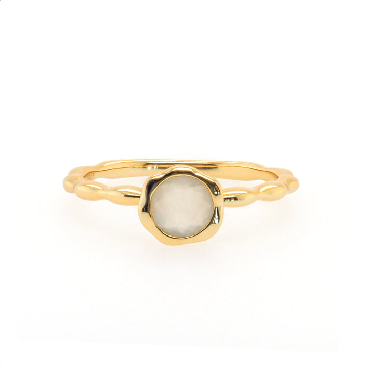 925 Sterling Silver Gold Plated Cubic Zirconia Moonstone Ring