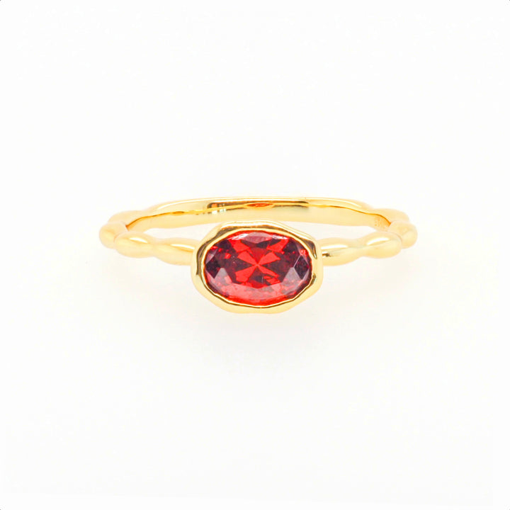 925 Sterling Silver Gold Plated Garnet CZ Ring