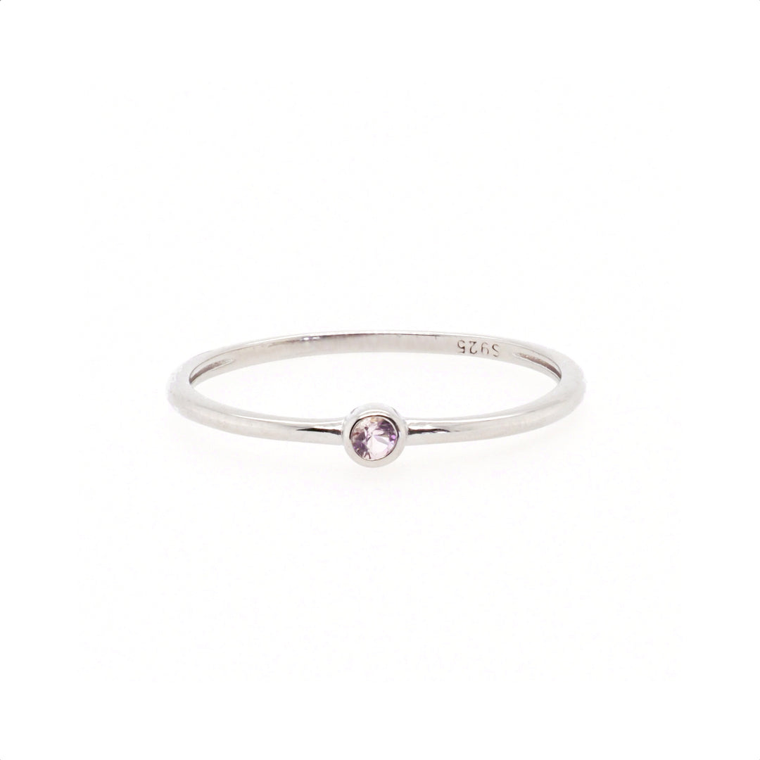 925 Sterling Silver Petite Pale Pink CZ Ring
