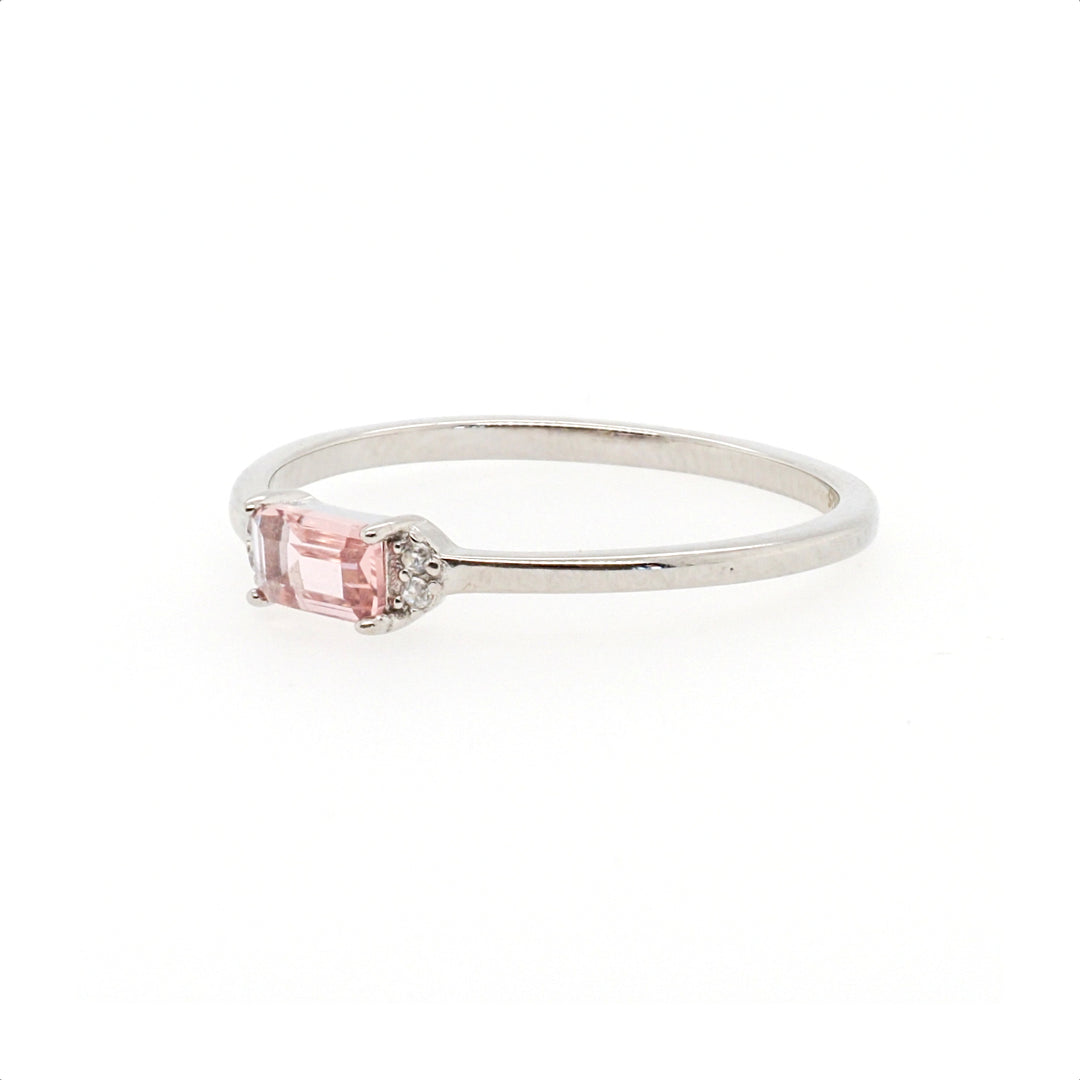 925 Sterling Silver Petite Pale Pink CZ Ring