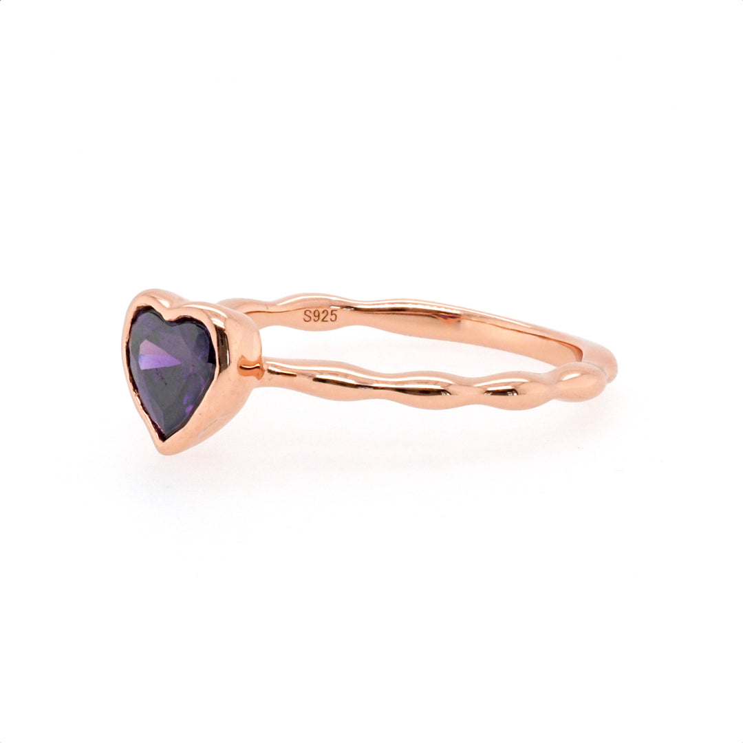 925 Sterling Silver Rose Gold Plated Amethyst CZ Ring