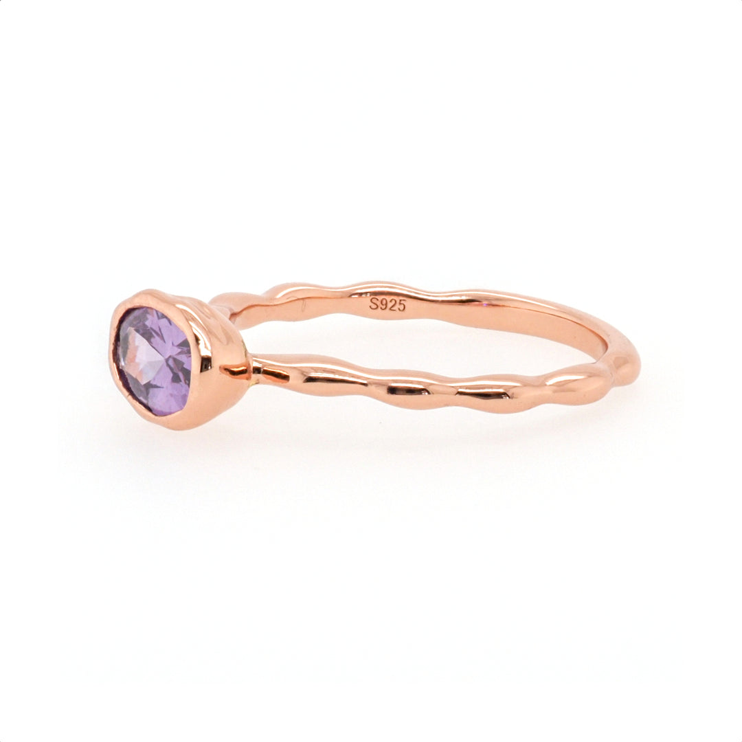 925 Sterling Silver Rose Gold Plated Amethyst CZ Ring