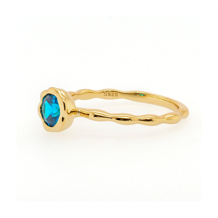 925 Sterling Silver Yellow Gold Plated Blue CZ Ring