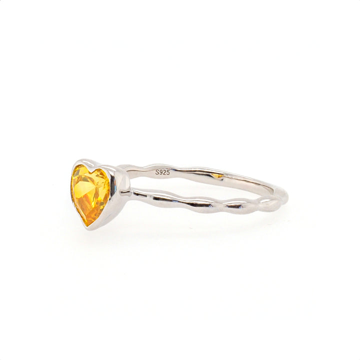 925 Sterling Silver Yellow Heart Shape CZ Ring