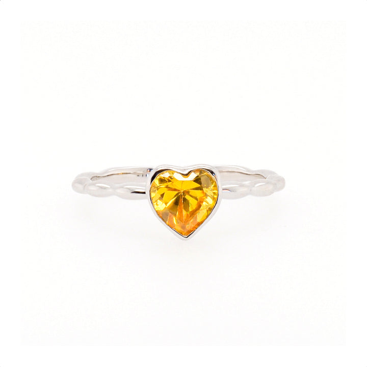 925 Sterling Silver Yellow Heart Shape CZ Ring