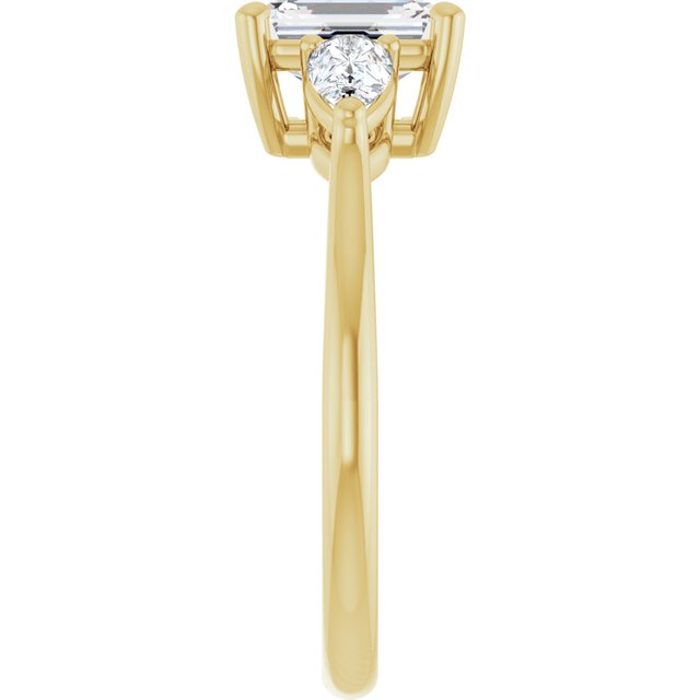 1 Carat Yellow Gold Emerald Brilliant Moissanite Three Stone Engagement Ring