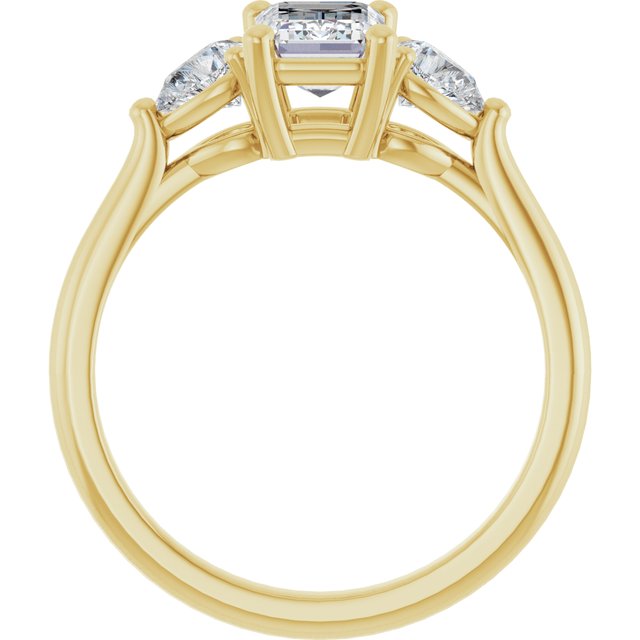 1 Carat Yellow Gold Emerald Brilliant Moissanite Three Stone Engagement Ring