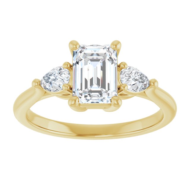 1 Carat Yellow Gold Emerald Brilliant Moissanite Three Stone Engagement Ring