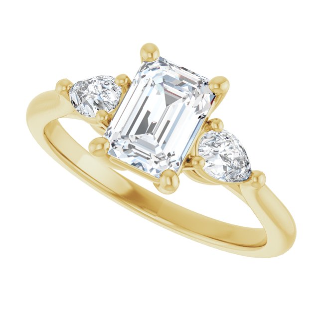 1 Carat Yellow Gold Emerald Brilliant Moissanite Three Stone Engagement Ring