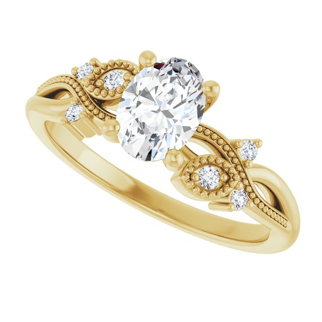 0.75 Carat Yellow Gold Oval Brilliant Moissanite Nature-Inspired Engagement Ring