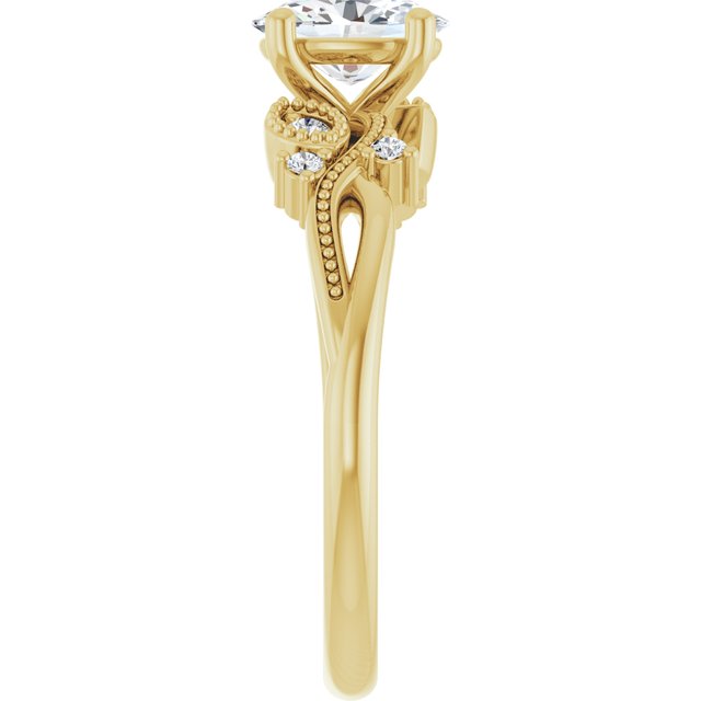 0.75 Carat Yellow Gold Oval Brilliant Moissanite Nature-Inspired Engagement Ring