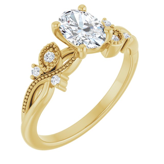 0.75 Carat Yellow Gold Oval Brilliant Moissanite Nature-Inspired Engagement Ring