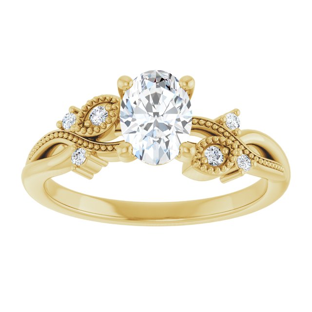 0.75 Carat Yellow Gold Oval Brilliant Moissanite Nature-Inspired Engagement Ring