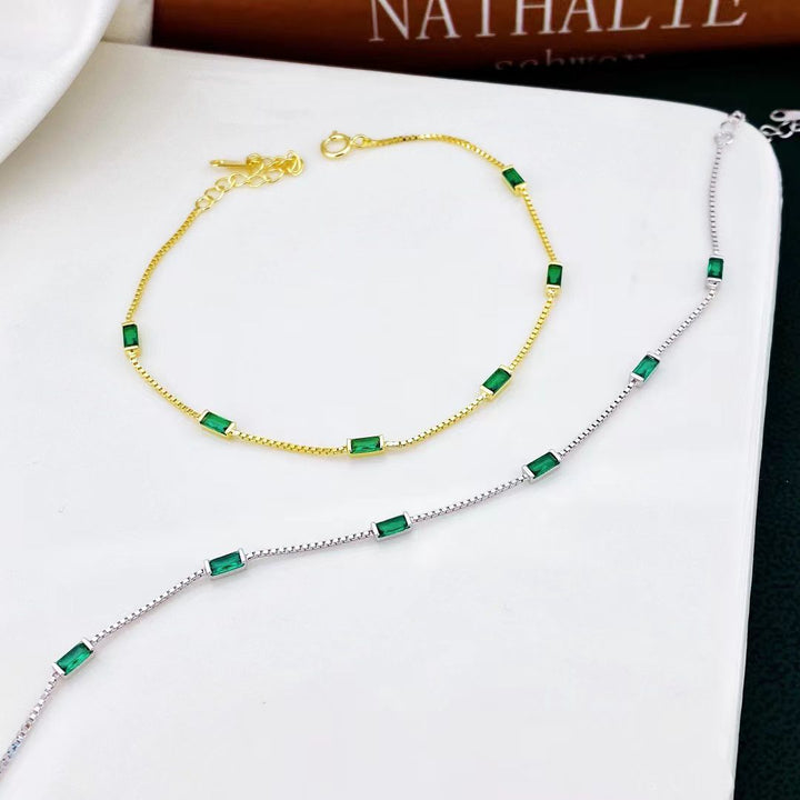 Emerald Elegance Sterling Silver Bracelet with Gold Plating