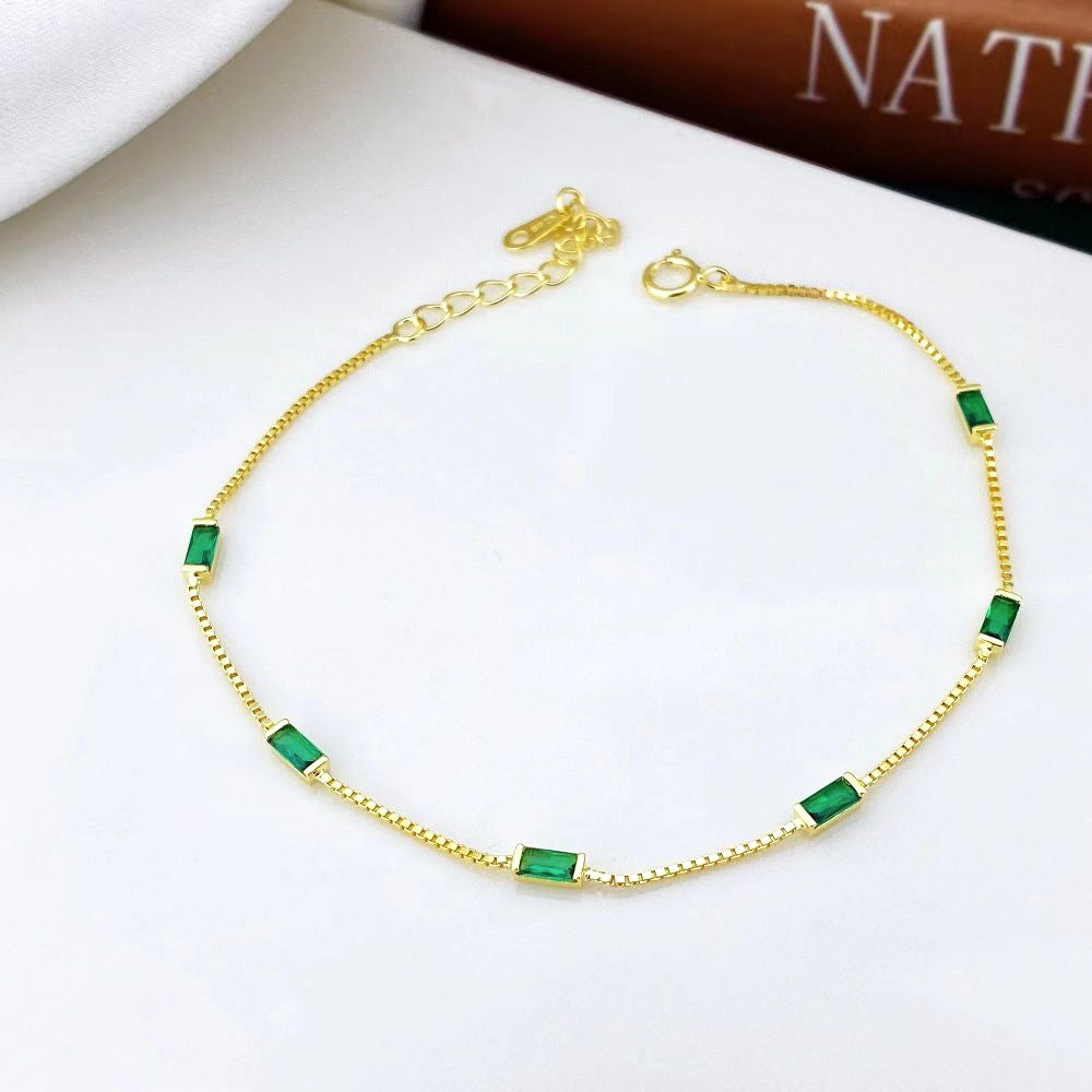 Emerald Elegance Sterling Silver Bracelet with Gold Plating