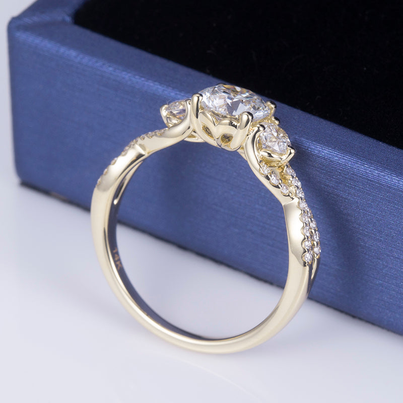 14K Gold Lab Grown Diamond Three Stone & Diamond Set Infinity Ring