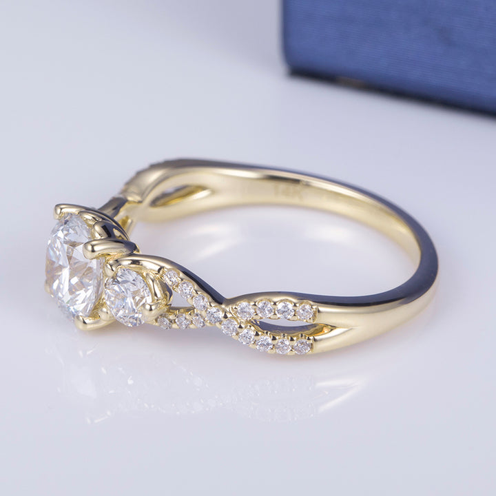 14K Gold Lab Grown Diamond Three Stone & Diamond Set Infinity Ring