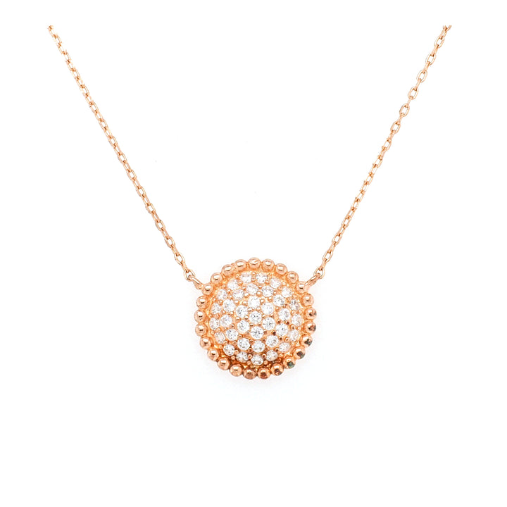 925 Sterling Silver Rose Gold Plated CZ Dome and Milgrain Necklace