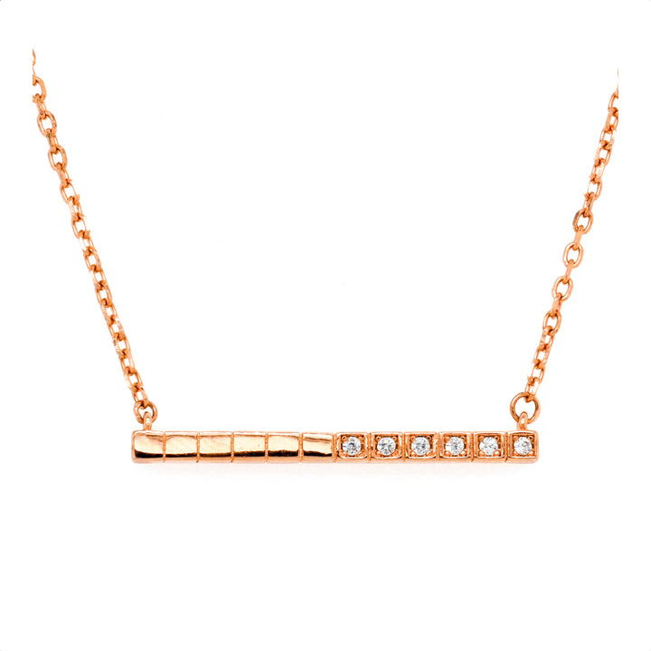 925 Sterling Silver Rose Gold Plated CZ Set Bar Necklace