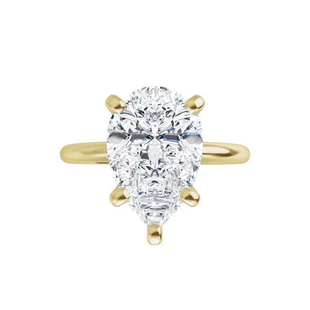 Three Carat Pear Shape Moissanite Solitaire Engagement Ring