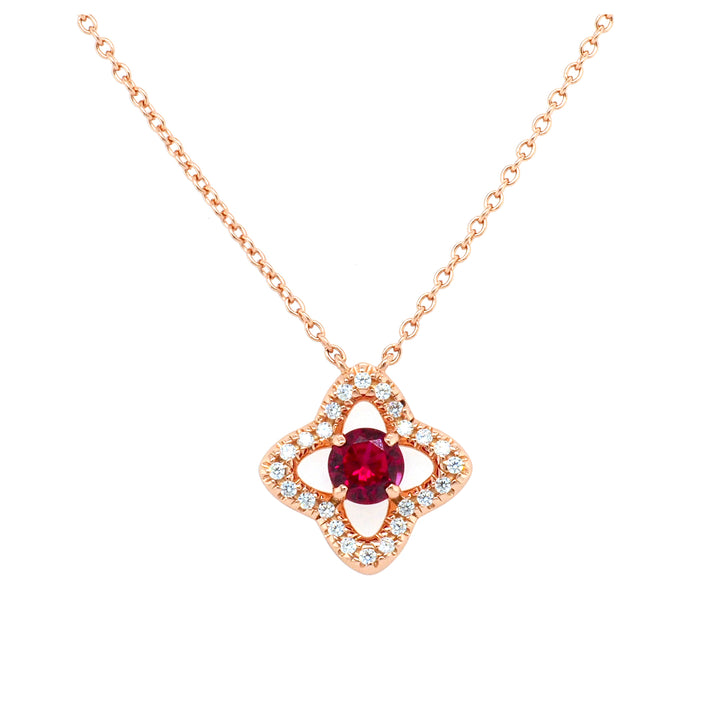 925 Sterling Silver Rose Gold Plated Created Ruby and CZ Pendant