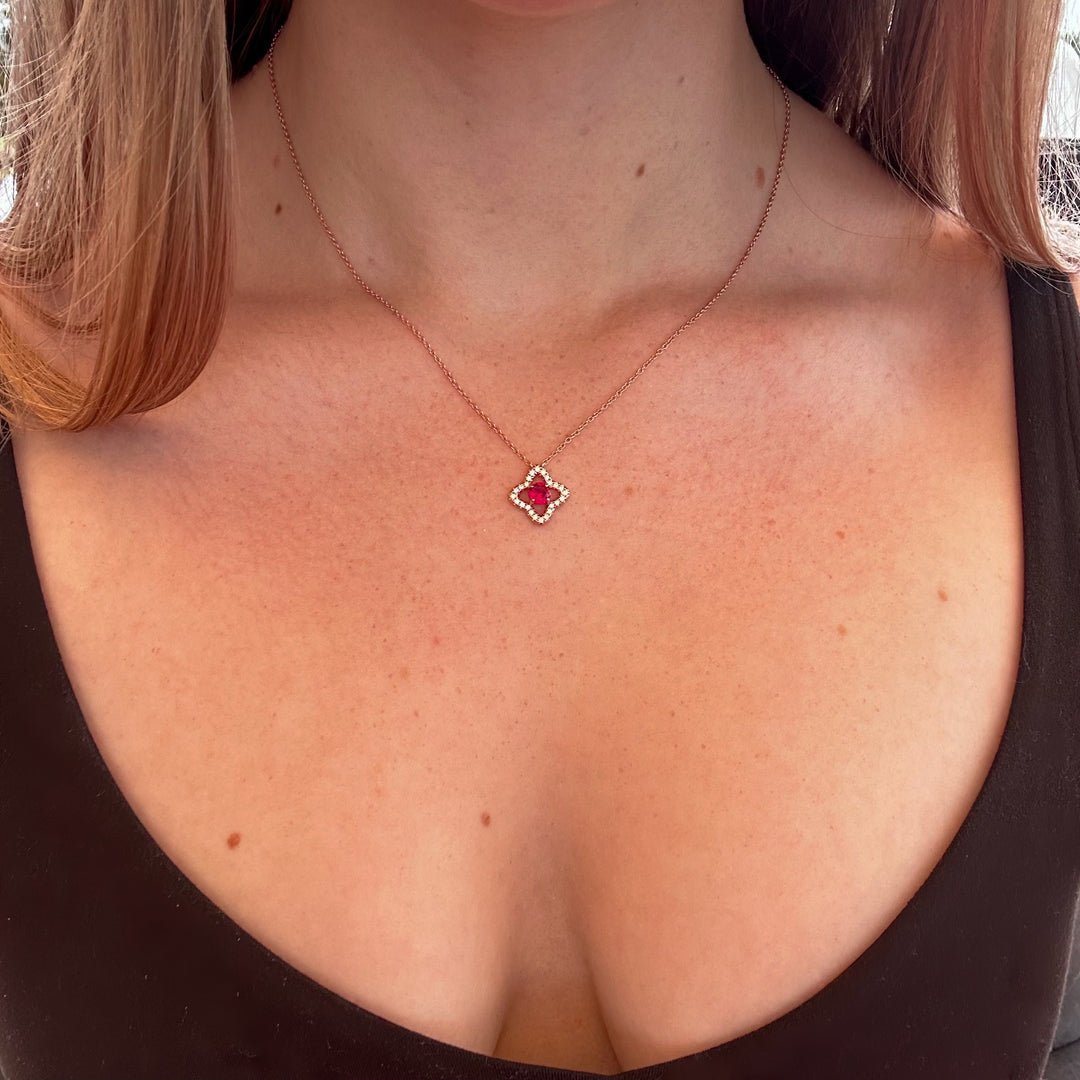 925 Sterling Silver Rose Gold Plated Created Ruby and CZ Pendant