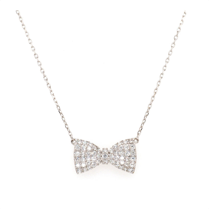 925 Sterling Silver Bow CZ Necklace