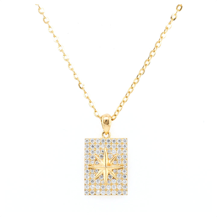 925 Sterling Silver Yellow Gold Plated Star and CZ Geometric Pendant