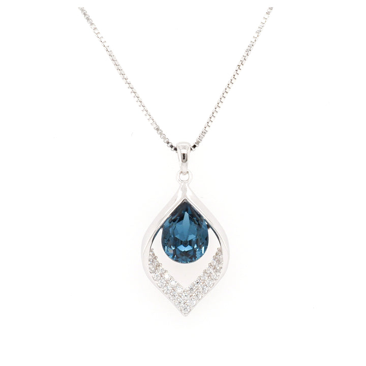 925 Sterling Silver Pear Drop Austrian Crystal and CZ Pendant