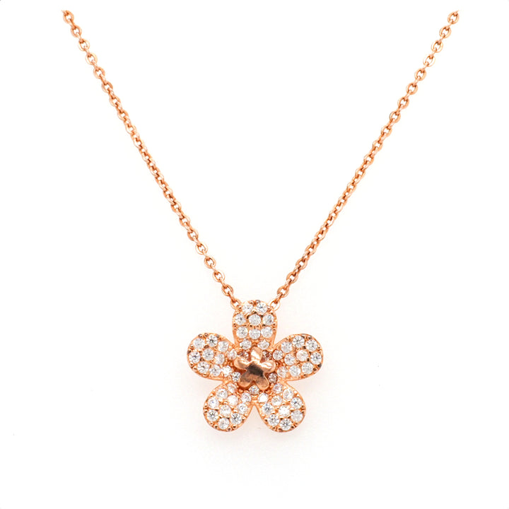 925 Sterling Silver Rose Gold Plated CZ Flower Pendant