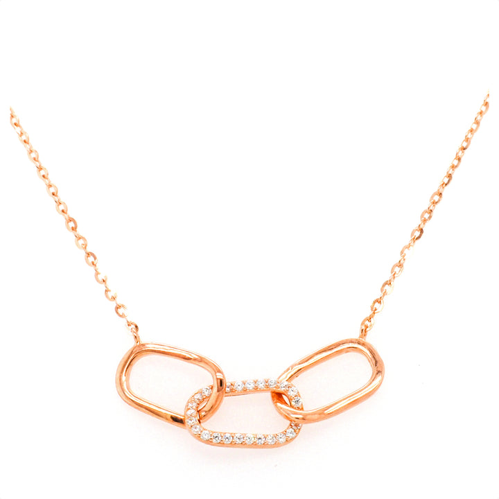 925 Sterling Silver Rose Gold Plated Link CZ Necklace