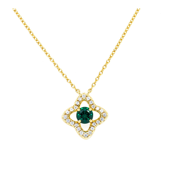 925 Sterling Silver Yellow Gold Plated Created Emerald and CZ Necklace