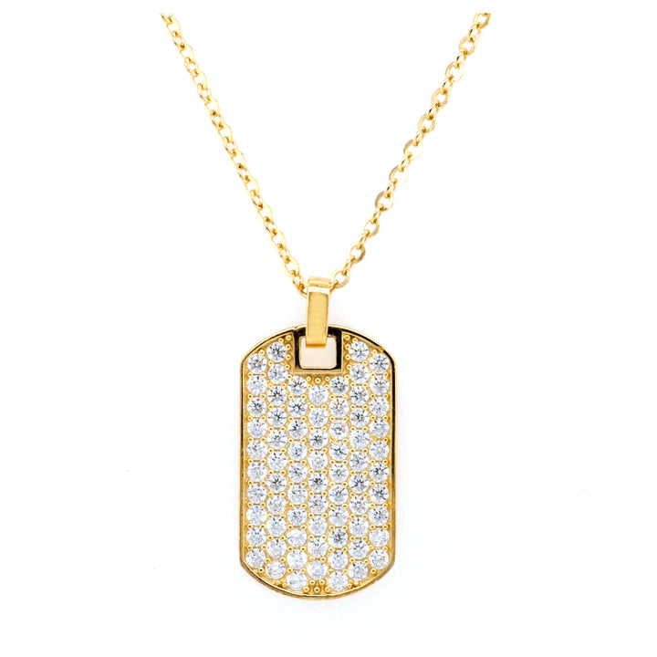 Sterling Silver Yellow Gold Plated CZ Dog Tag Pendant