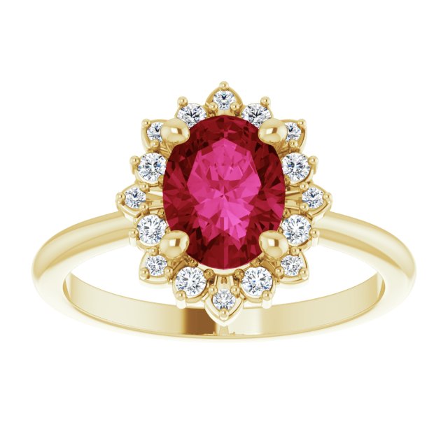 8 x 6mm Oval LG Ruby Ring with LG Diamond Halo