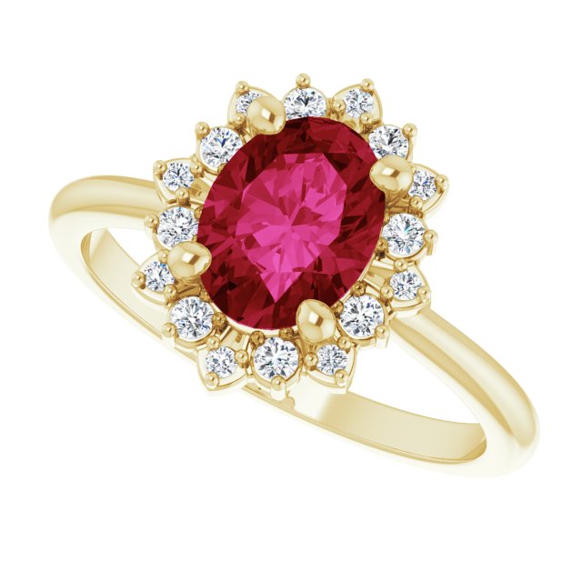 8 x 6mm Oval LG Ruby Ring with LG Diamond Halo