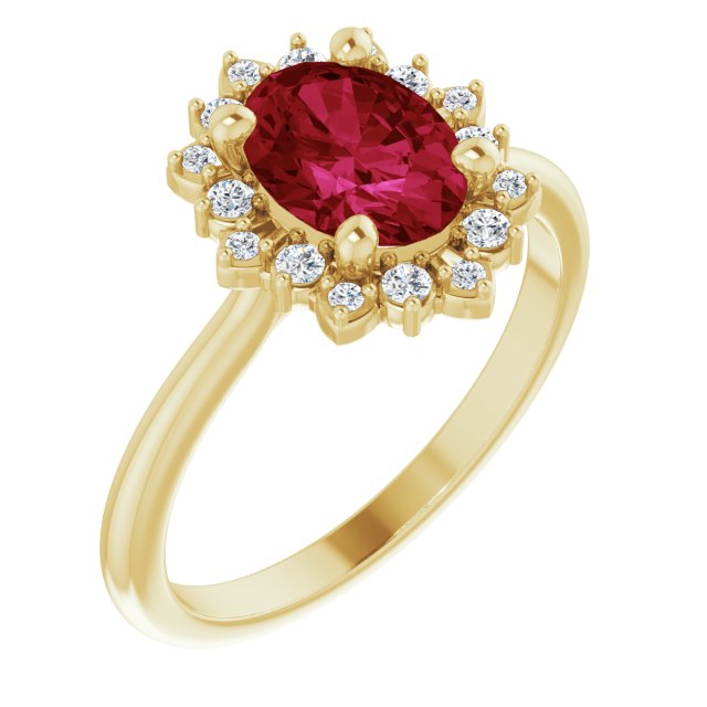 8 x 6mm Oval LG Ruby Ring with LG Diamond Halo