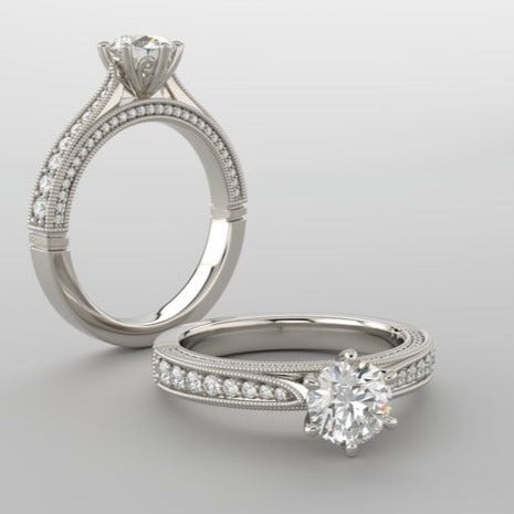 One Carat Round Moissanite Vintage Ring