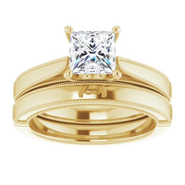 yellow gold milgrain accent wedding band