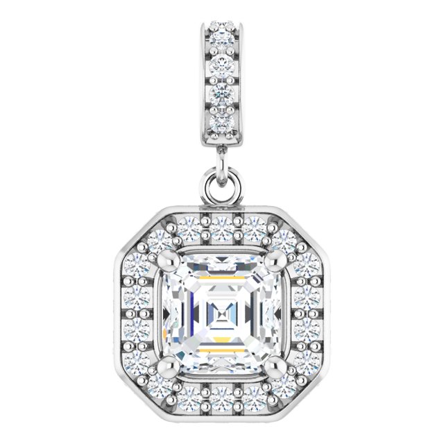 One Carat Asscher Cut Moissanite and LG Diamond Pendant