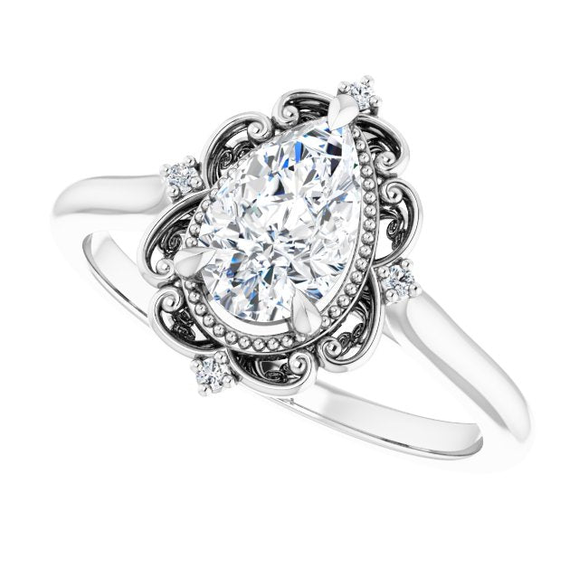 1.00ct Pear Moissanite & LG Diamond Halo Ring