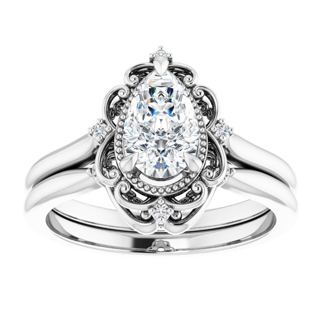 1.00ct Pear Moissanite & LG Diamond Halo Ring