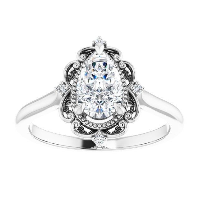 1.00ct Pear Moissanite & LG Diamond Halo Ring