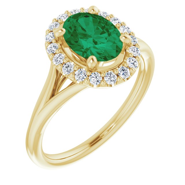 t Oval Emerald Ring with LG Diamond Halo