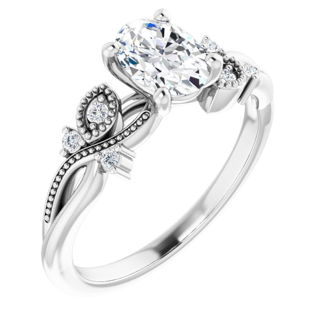 3/4 Carat Oval Brilliant Moissanite Nature Inspired Engagement Ring