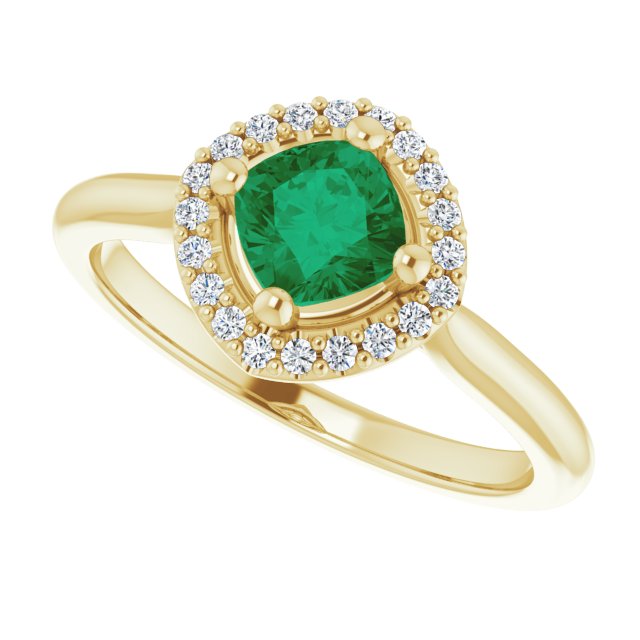 5 x 5mm LG Emerald Cushion Ring with LG Diamond Halo