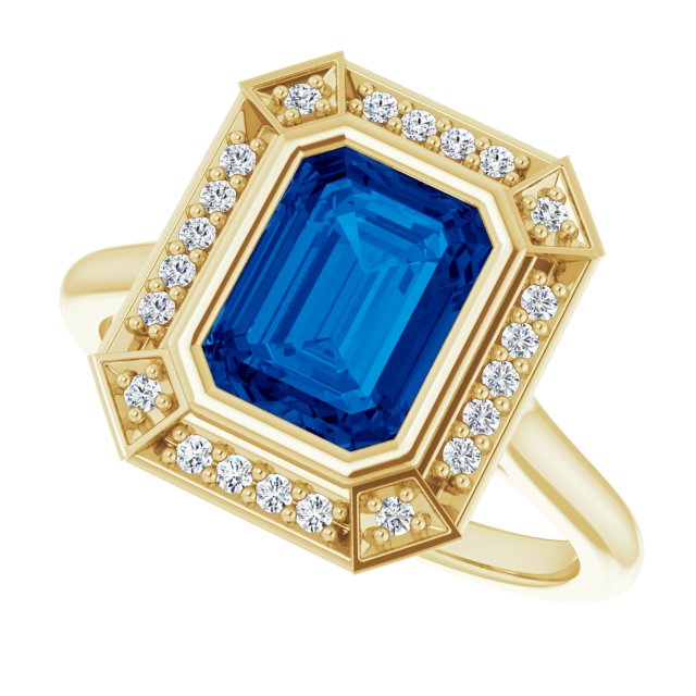 8 x 6mm LG Sapphire, Emerald Cut, Vintage Style Ring with LG Diamond Halo