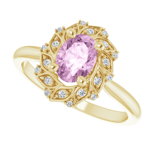 Light Pink LG Sapphire & Diamond Halo Ring