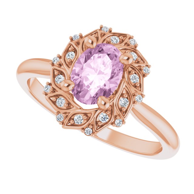 Light Pink LG Sapphire & Diamond Halo Ring