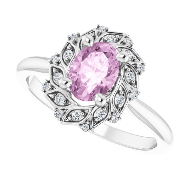 Light Pink LG Sapphire & Diamond Halo Ring